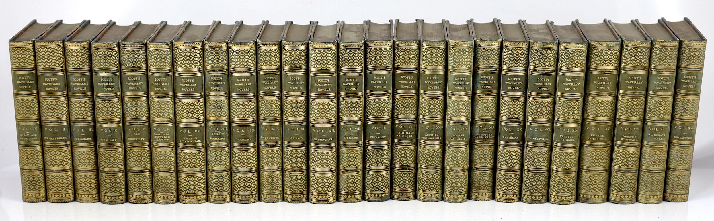 Scott, Sir Walter - [The Waverley Novels] - Centenary edition, 25 vols, 8vo., contemporary blue half-morocco over marbled paper boards, with engraved frontispieces and title vignettes, Adam and Charles Black, Edinburgh,